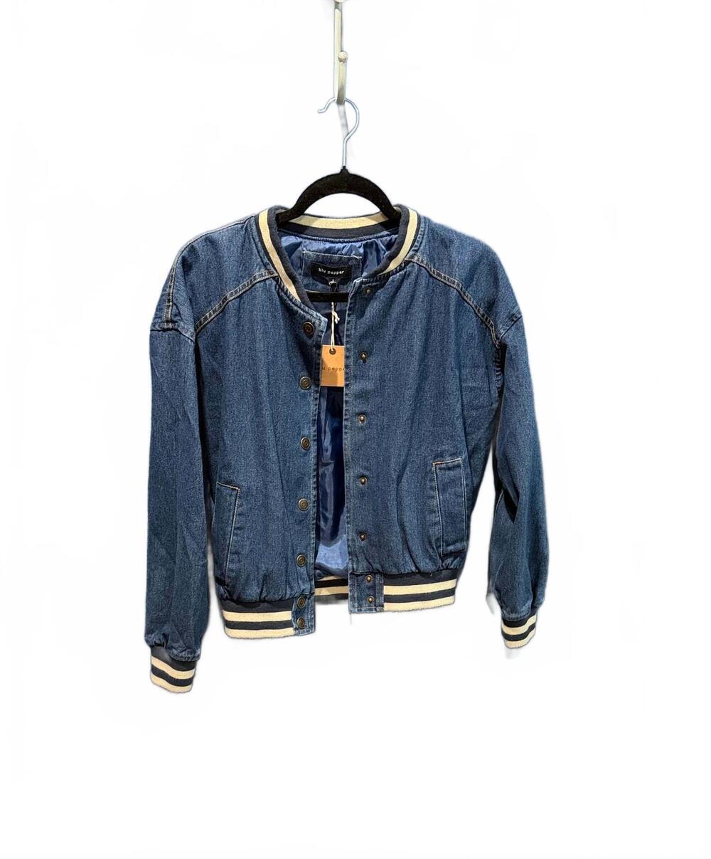 NEW BLU PEPPER women's denim bomber jacket in blue